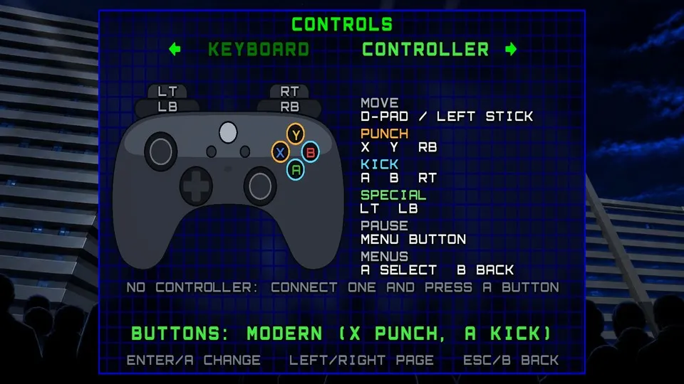 The controls screen: the actions on an Xbox controller